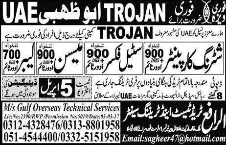 Jobs Opportunity in UAE in TROJAN Company Different Fields