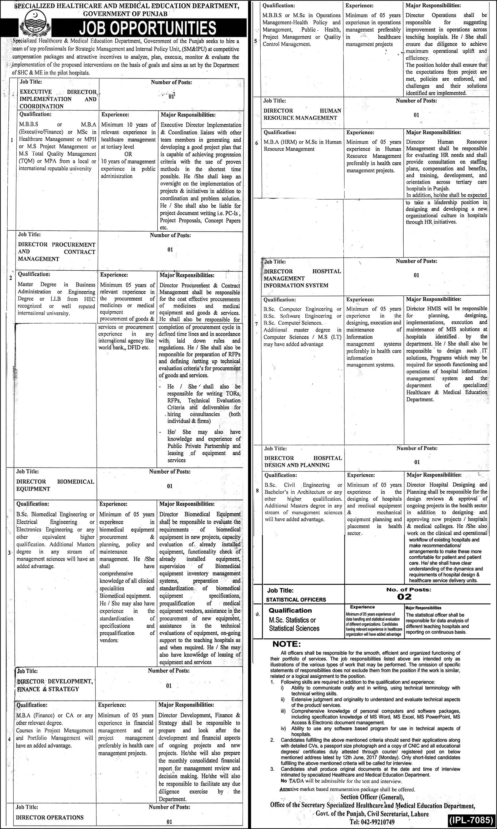 Pakistan New Jobs In Specialized Healthcare And Medical Education Department
